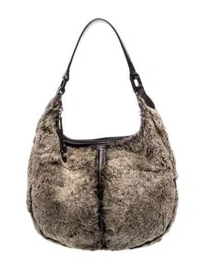 Pre-owned Longchamp Fur Shoulder Bag In Gray
