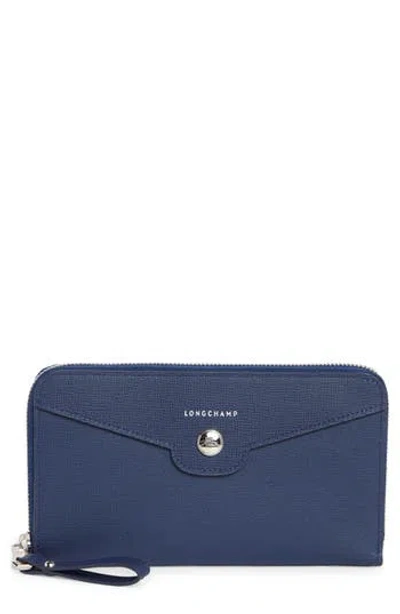 Longchamp Go Zip-around Leather Wallet In Blue