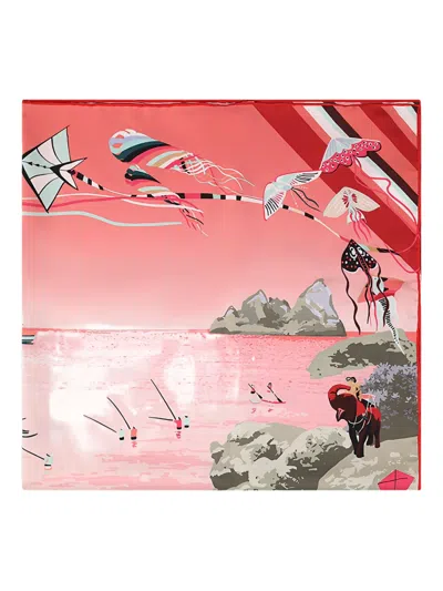 Longchamp Graphic-motif Scarf In Pink