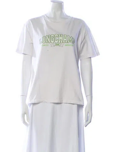 Pre-owned Longchamp Graphic Print Crew Neck T-shirt In White