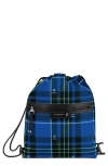 Longchamp Green District Tartan Drawstring Backpack In Blue