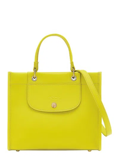 LONGCHAMP GREEN HANDBAG WITH EMBOSSED LOGO ON THE FRONT AND ADJUSTABLE AND REMOVABLE SHOULDER STRAP IN LEATHER