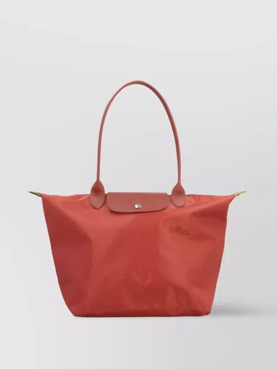 Longchamp Green L Packable Leather Tote With Two Handles In Orange