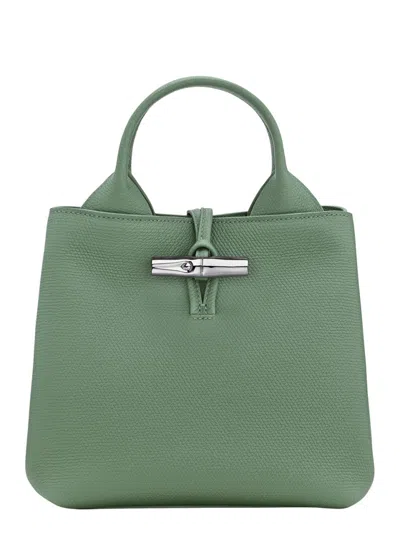 Longchamp Le Roseau Green Small Handbag With Adjustable And Removable Shoulder Strap In Leather