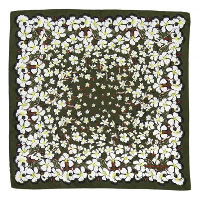 Longchamp Hawaiian Flowers Print Silk Scarf In Green