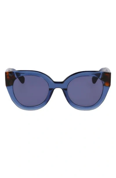 Longchamp Heritage 49mm Small Round Sunglasses In Blue/havana