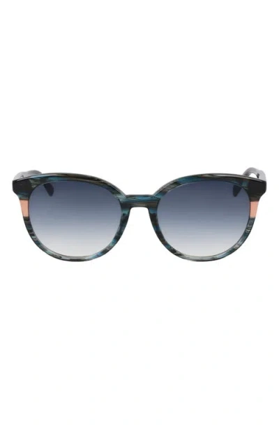 Longchamp Heritage 55mm Gradient Round Sunglasses In Textured Blue