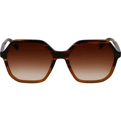 Longchamp Heritage 56mm Gradient Modified Rectangular Sunglasses In Brown