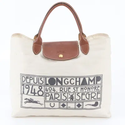 Pre-owned Longchamp Ivory Leather Nylon Handbag Shoulder Bag Tote Bag ()