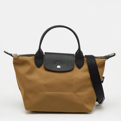 Pre-owned Longchamp Khaki Brown/black Fabric And Leather Le Pliage Energy S Bag