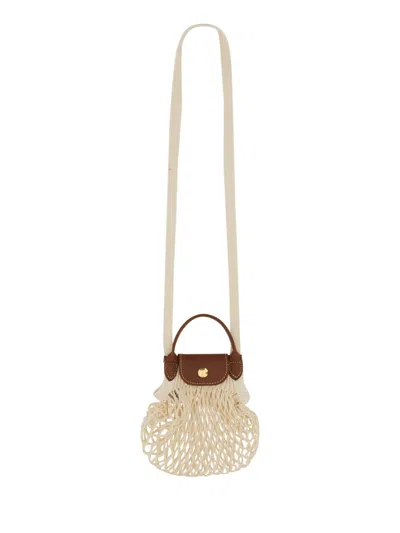 Longchamp Knitted Mesh Cross-body Bag Le Pliage Filet In Neutral