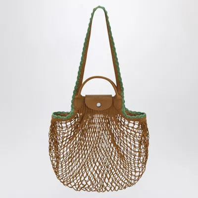 Longchamp L La Pliage Mesh Bag In Tobacco Colour In Brown