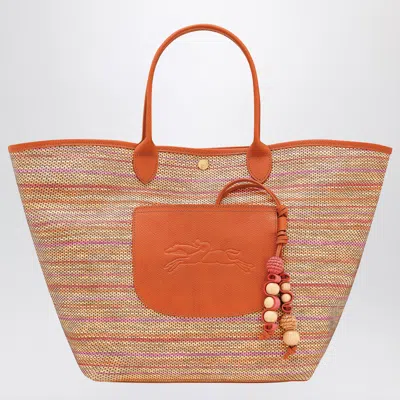 Longchamp L Le Pliage Collection Basket Bag In Rainbow Canvas In Orange