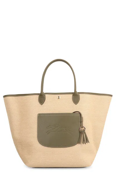 Longchamp L Le Pliage Raffia Tote Bag In Beige