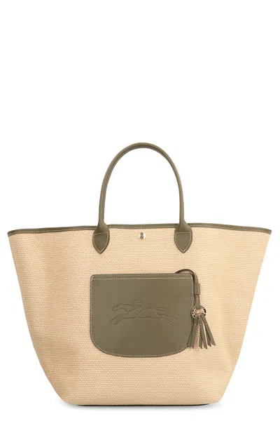 Longchamp L Le Pliage Raffia Tote Bag In Beige