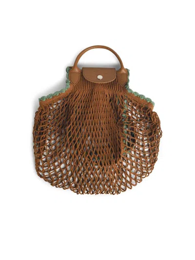 Longchamp 'l Le Pliage' Tobacco Canvas Mesh Bag In Brown