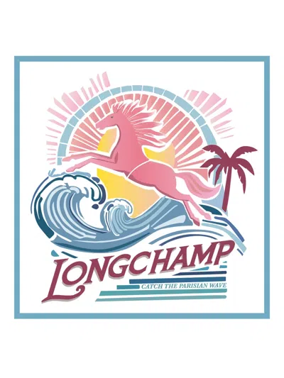 Longchamp La Vague Du Style Silk Scarf 70 In White