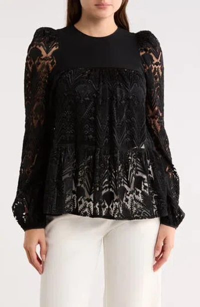 Longchamp Lace Long Sleeve Top In Black