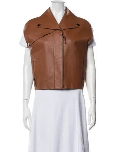 Pre-owned Longchamp Lamb Leather Biker Jacket In Brown