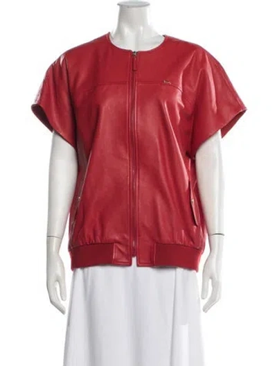 Pre-owned Longchamp Lamb Leather Bomber Jacket In Red