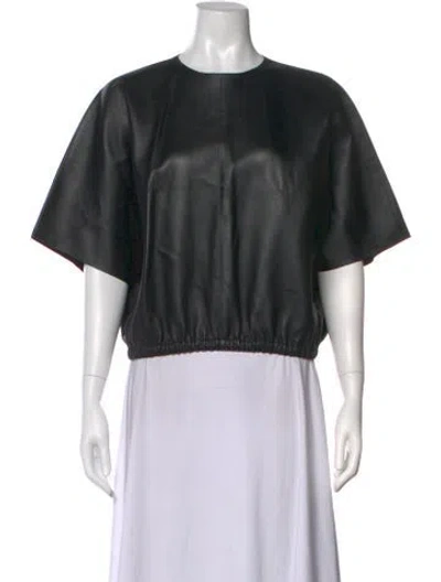 Pre-owned Longchamp Lamb Leather Crew Neck Crop Top In Black