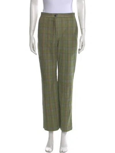 Pre-owned Longchamp Lamb Leather Straight Leg Pants In Green