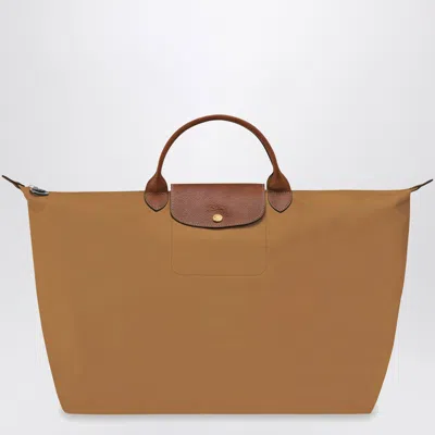Longchamp Large Chamois Travel Bag With Leather Details In Brown