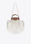 Longchamp Le Pliage Filet Knit Shoulder Bag In Ecru