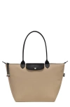 Longchamp Large Le Pliage Green Recycled Canvas Tote In Clay