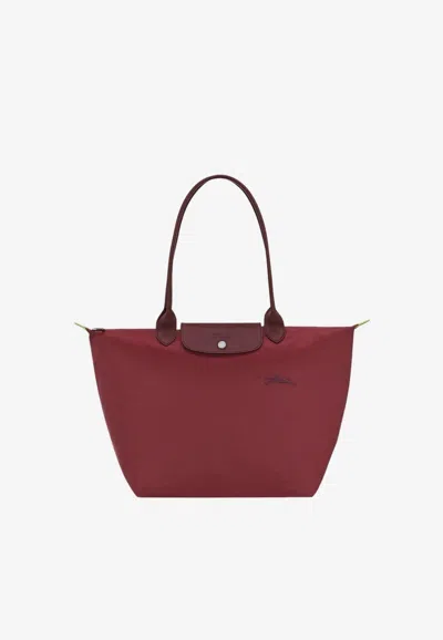 Longchamp Large Le Pliage Green Tote Bag In Burgundy