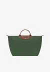Longchamp Rectangular Duffel Bag With Calf Leather Accents In Green