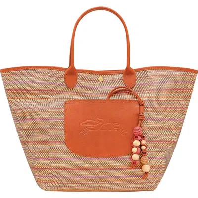 Longchamp Large Le Pliage Panier Rainbow Raffia Tote In Orange