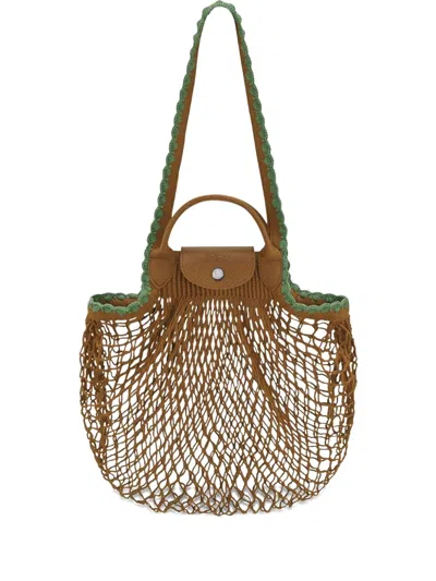 Longchamp L La Pliage Mesh Bag In Tobacco Colour In Brown