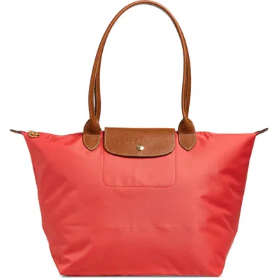 Longchamp L Le Pliage Leather-trim Shoulder Bag In Red