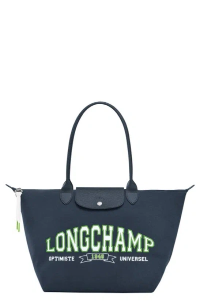 Longchamp Large Le Pliage University Shoulder Tote In Blue