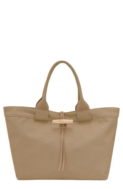 Longchamp Large Le Roseau Toile Cotton Canvas Tote In Brown