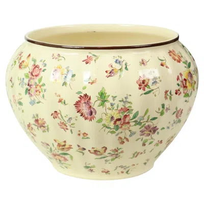 Pre-owned Longchamp Large Polychrome Flower Pot Cache Pot  France 36cm In Sand