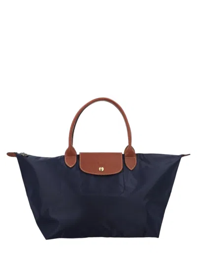 Longchamp Large Structured Tote Bag With Contrasting Leather Details In Black