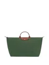 Longchamp Rectangular Duffel Bag With Calf Leather Accents In Green