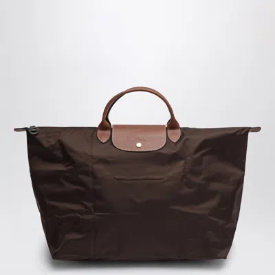 Longchamp Large Travel Bag With Leather Details And Zip Closure In Brown