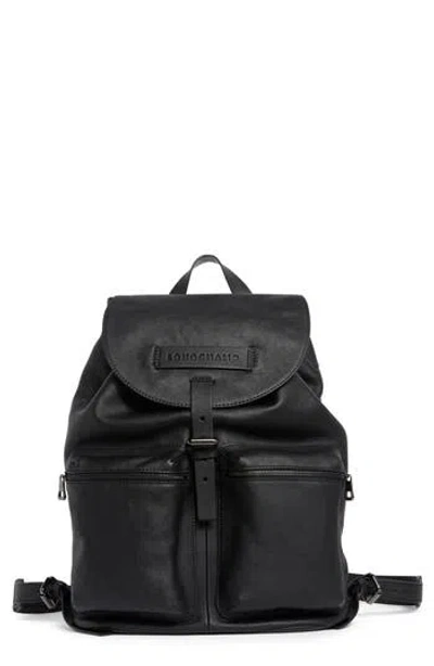 Longchamp Lc3d Large Leather Backpack In Black