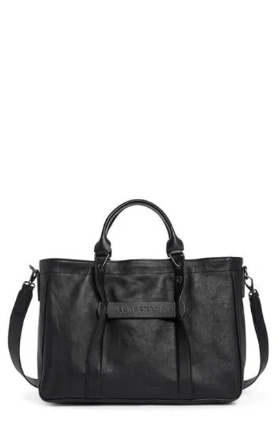Longchamp Lc3d Zip Top Medium Leather Tote Bag In Black