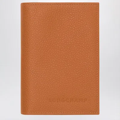 Longchamp Le Foulonné Amber-coloured Passport Case In Brown