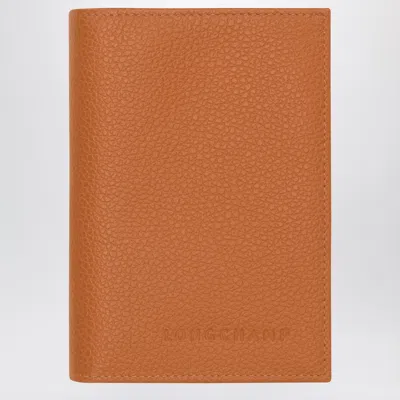 Longchamp Le Foulonné Amber-coloured Passport Case In Brown