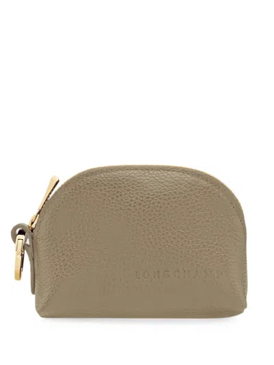 Longchamp Le Foulonné Grained Leather Coin Purse In Green