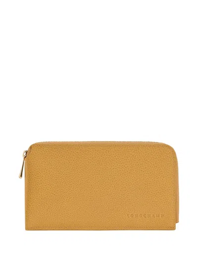 Longchamp Le Foulonné Grained-leather Pouch In Yellow