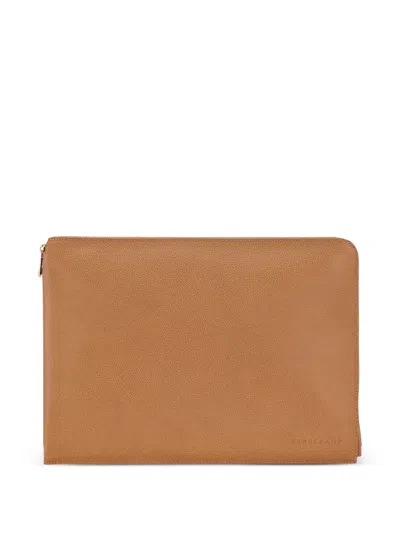 Longchamp Le Foulonné Laptop Case In Brown