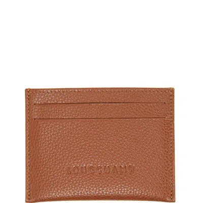 Longchamp Le Foulonné Leather Card Case In Caramel