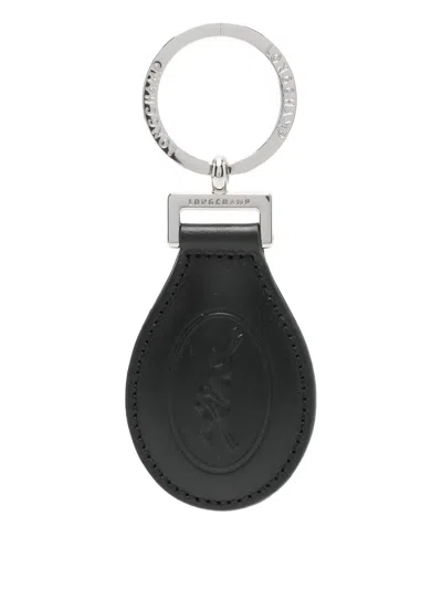 Longchamp Le Foulonné Leather Keyring In Black