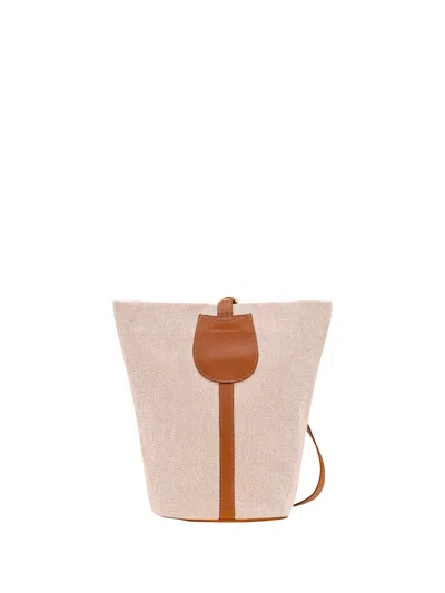 Longchamp `le Foulonné Toile` Large Bucket Bag In Brown